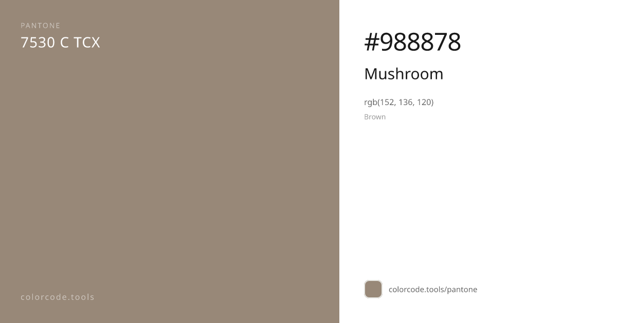 Pantone Mushroom 7530 C — HEX #988878 | colorcode.tools