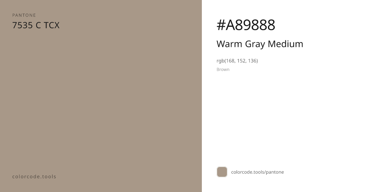 Pantone Warm Gray Medium 7535 C — HEX #A89888 | colorcode.tools