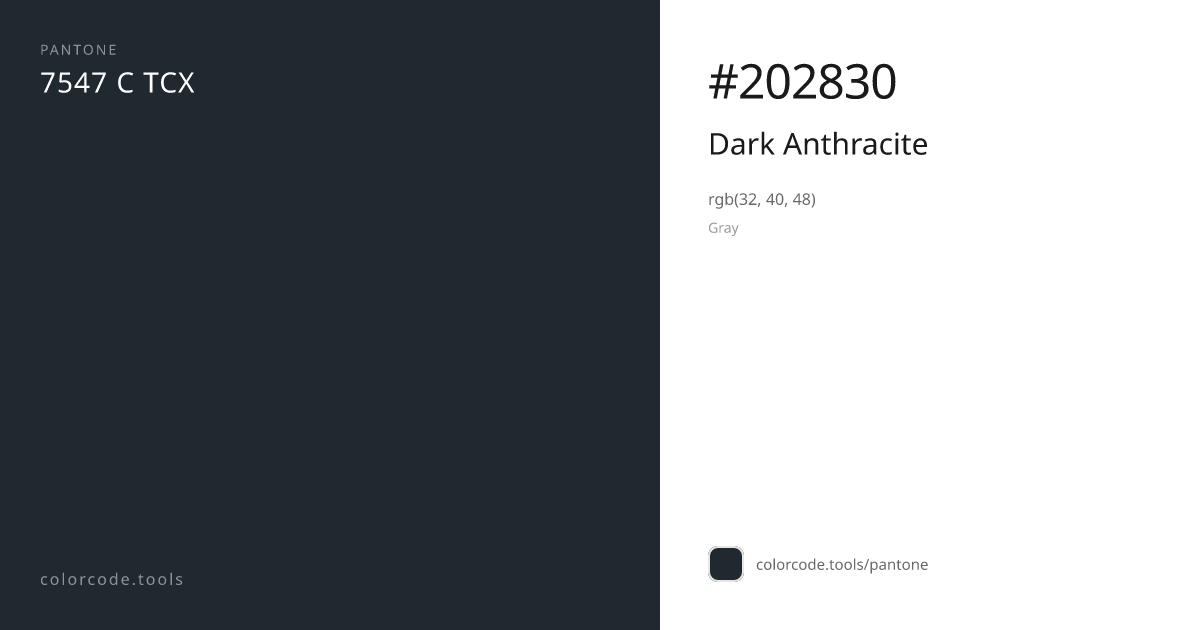 Pantone Dark Anthracite 7547 C — HEX #202830 | colorcode.tools