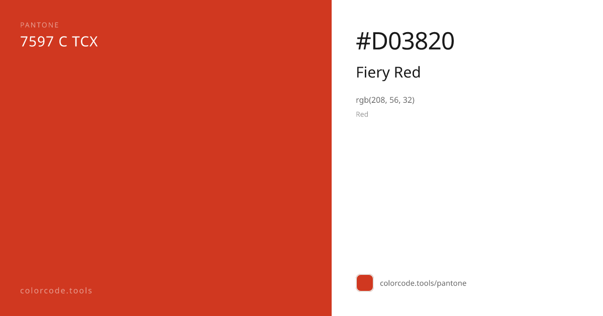 Pantone Fiery Red 7597 C — HEX #D03820 | colorcode.tools