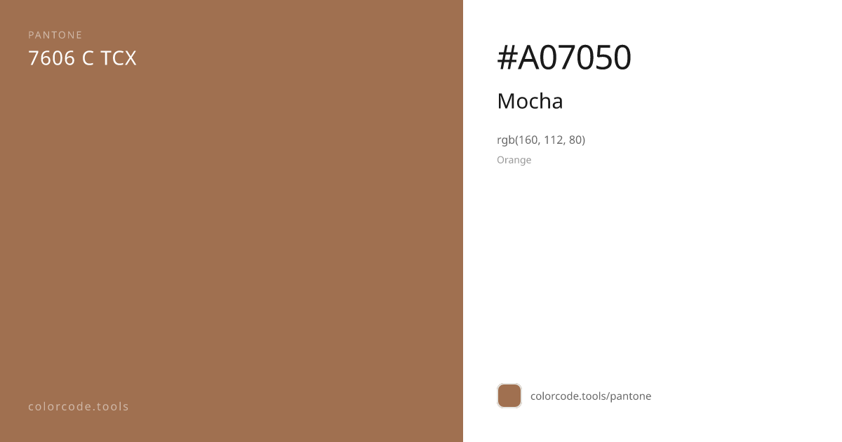 Pantone Mocha 7606 C — HEX #A07050 | colorcode.tools