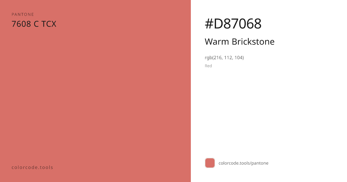 Pantone Warm Brickstone 7608 C — HEX #D87068 | colorcode.tools