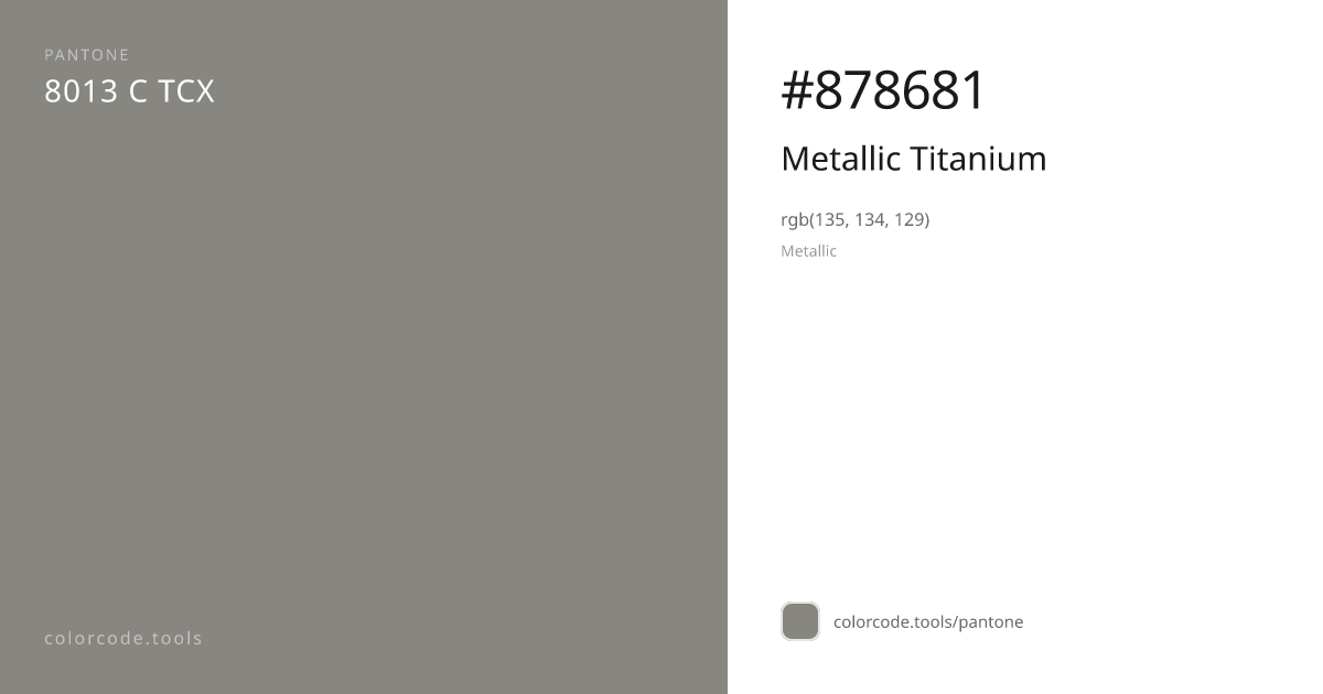 Pantone Metallic Titanium 8013 C — HEX #878681 | colorcode.tools