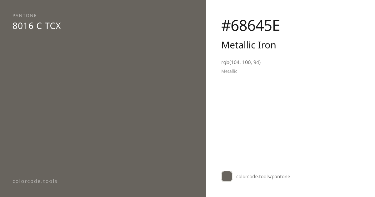 Pantone Metallic Iron 8016 C — HEX #68645E | colorcode.tools