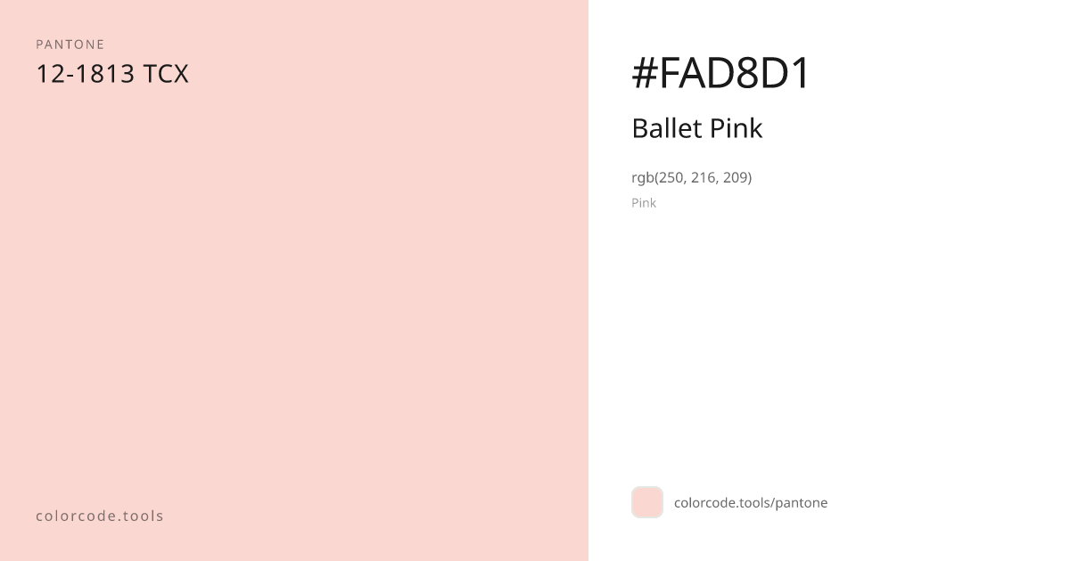 Pantone Ballet Pink 12-1813 — HEX #FAD8D1 | colorcode.tools