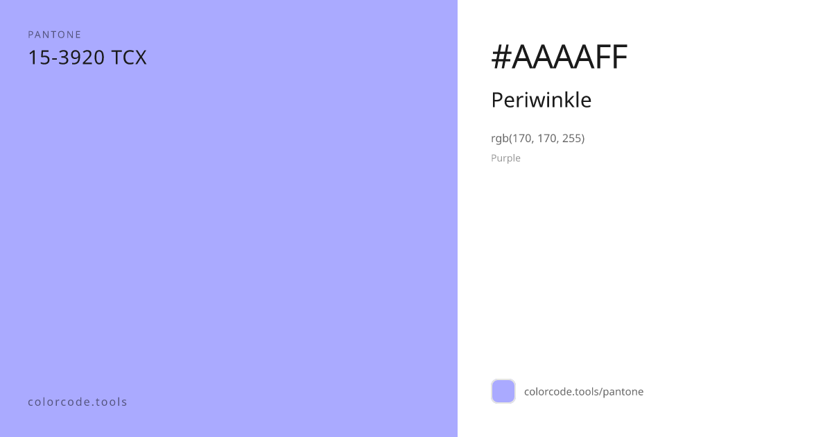 Pantone Periwinkle 15-3920 — HEX #AAAAFF | colorcode.tools