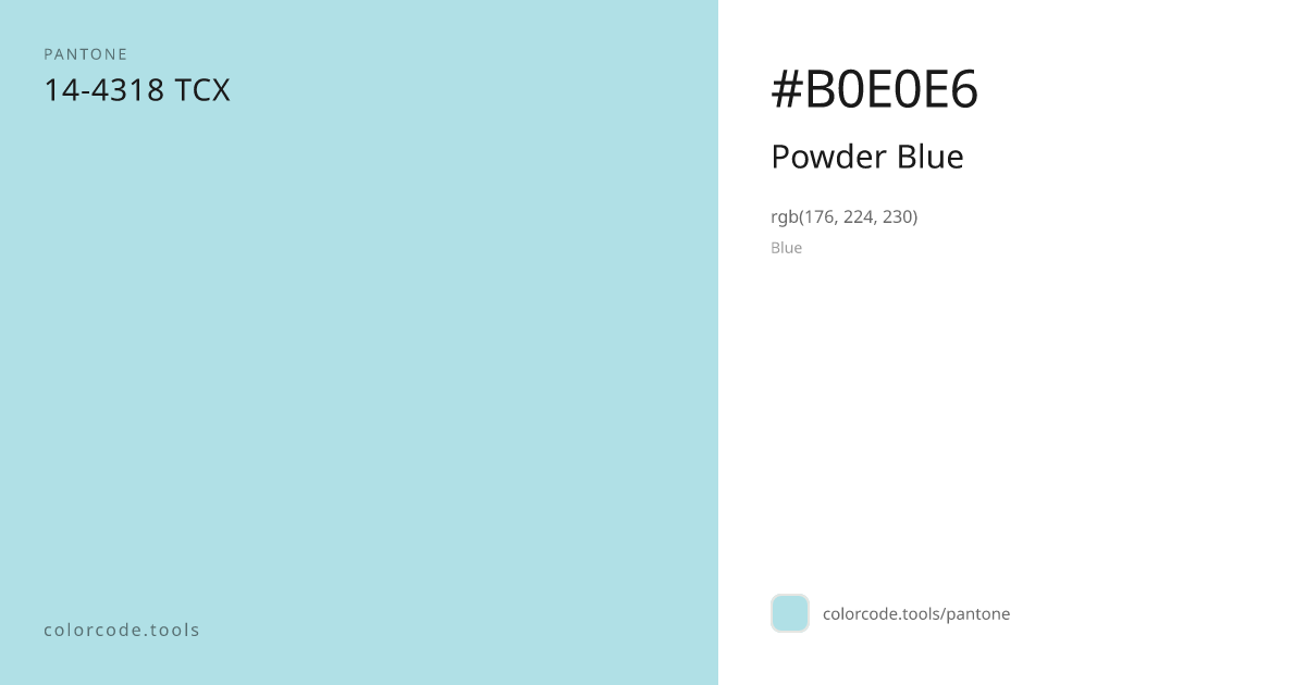 Pantone Powder Blue 14-4318 — HEX #B0E0E6 | colorcode.tools